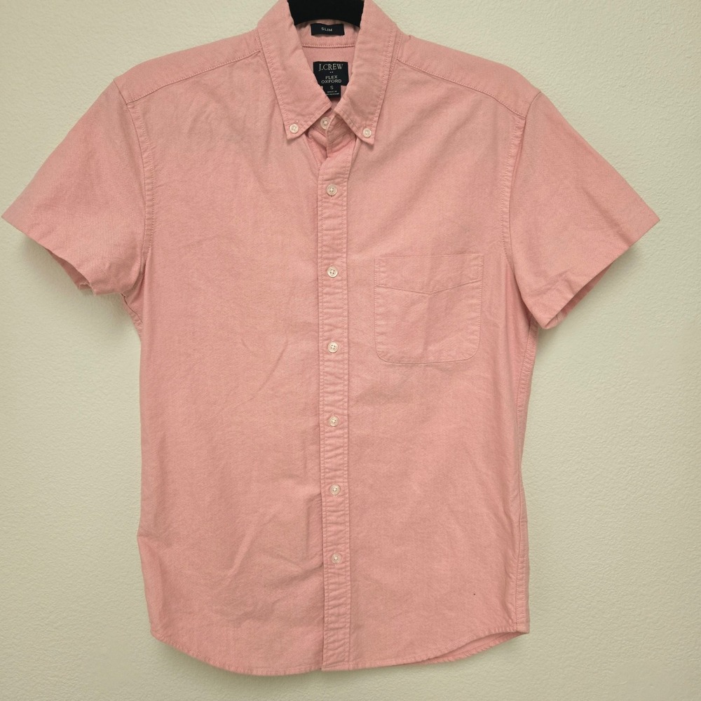 J.Crew Mens Slim Flex Oxford Short Sleeve Button Down Shirt Pink Small S